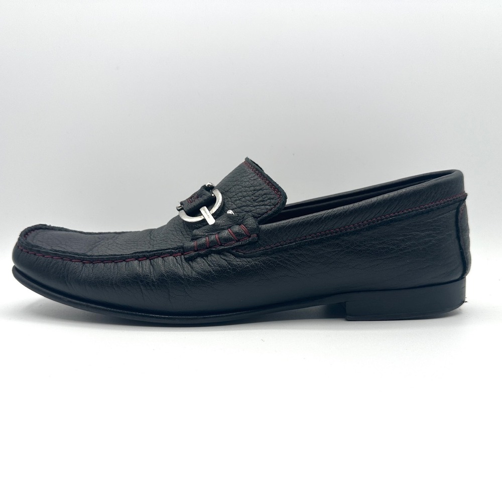 Donald Pliner Loafers Mens 10M Black Dacio 2 Bit Red Stitch Italian Leather Shoe